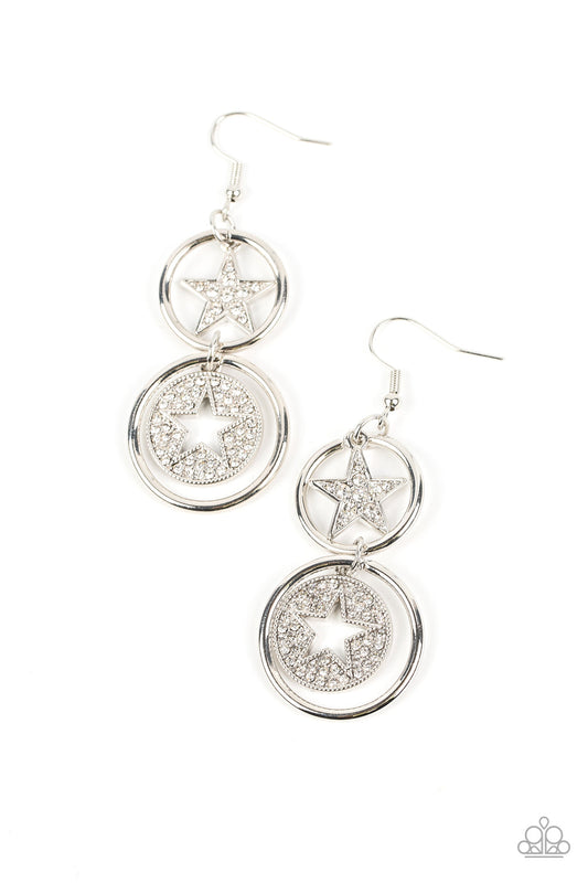 Liberty and SPARKLE for All - White Rhinestone Encrusted Silver Star Paparazzi Earrings
