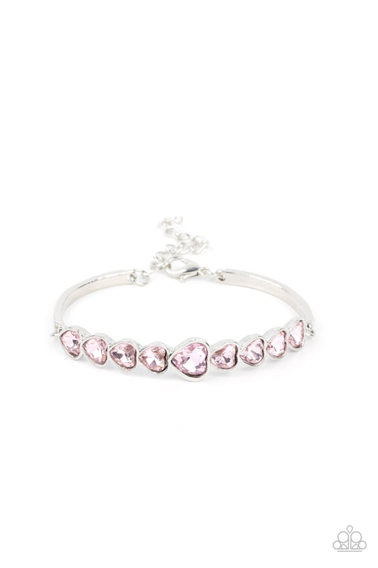 Lusty Luster - Pink Heart Gems & Silver Bar Paparazzi Adjustable Bracelet