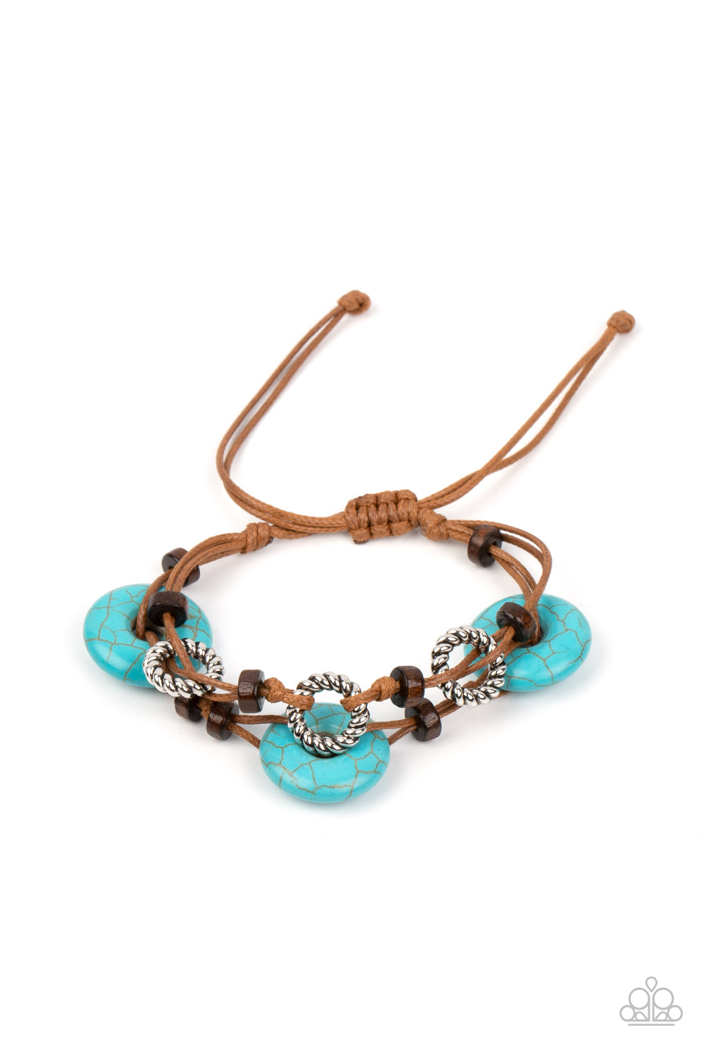 Quarry Quandary - Blue/Turquoise Stone, Wooden Beads, & Textured Silver Rings Paparazzi Bracelet