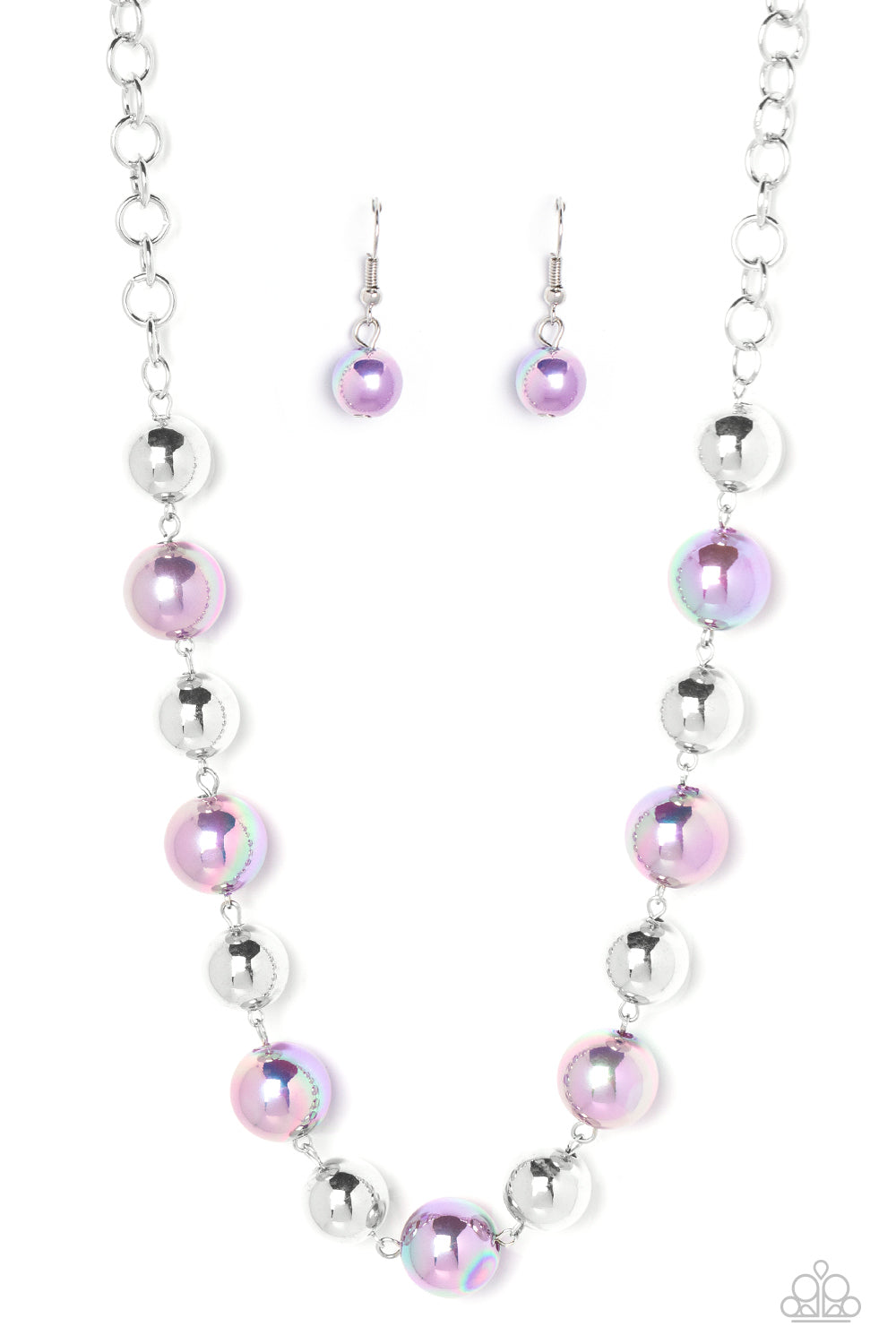 Dreamscape Escape - Purple Iridescent Finish Pearl Paparazzi Necklace & matching earrings