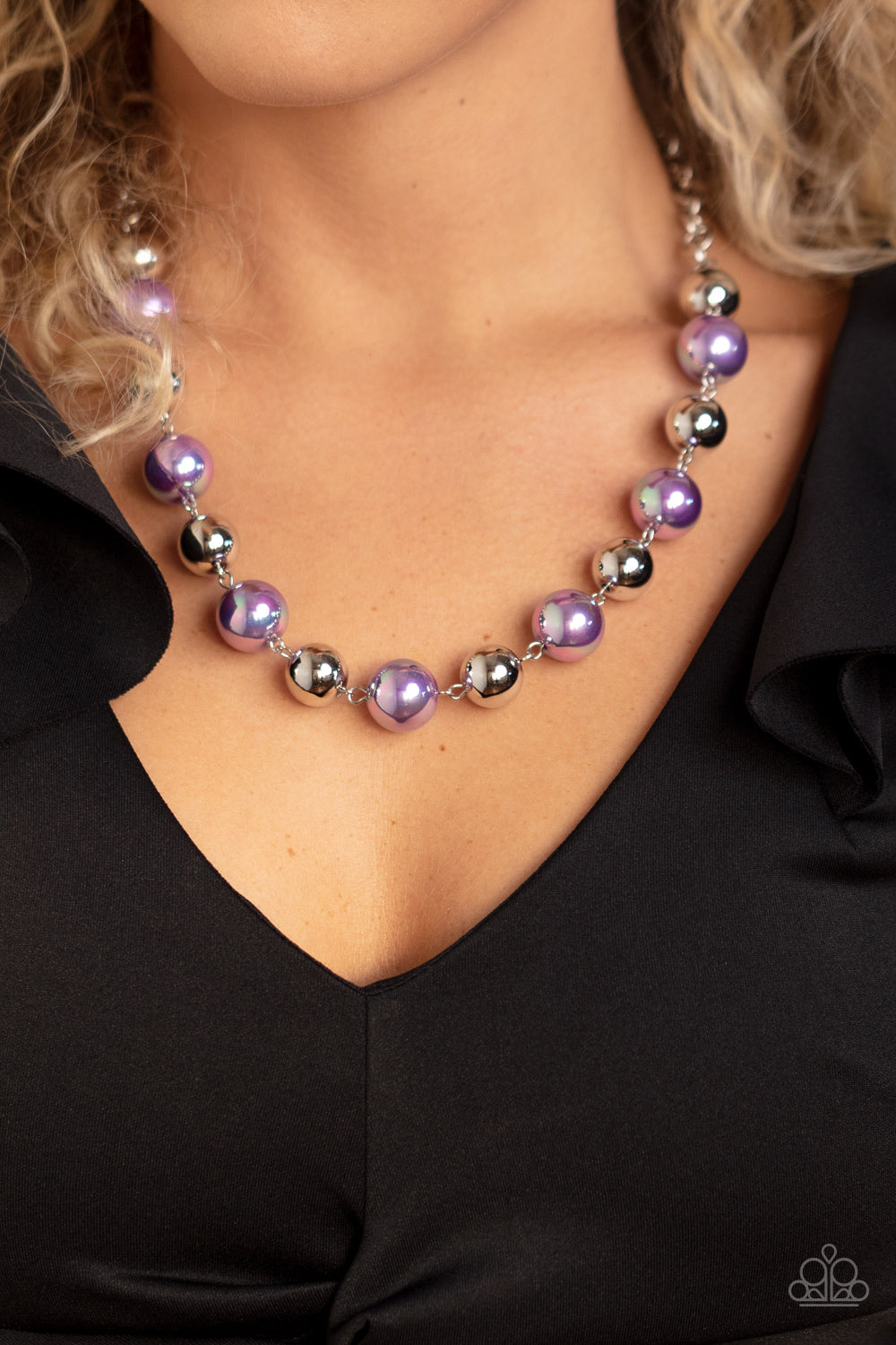 Dreamscape Escape - Purple Iridescent Finish Pearl Paparazzi Necklace & matching earrings