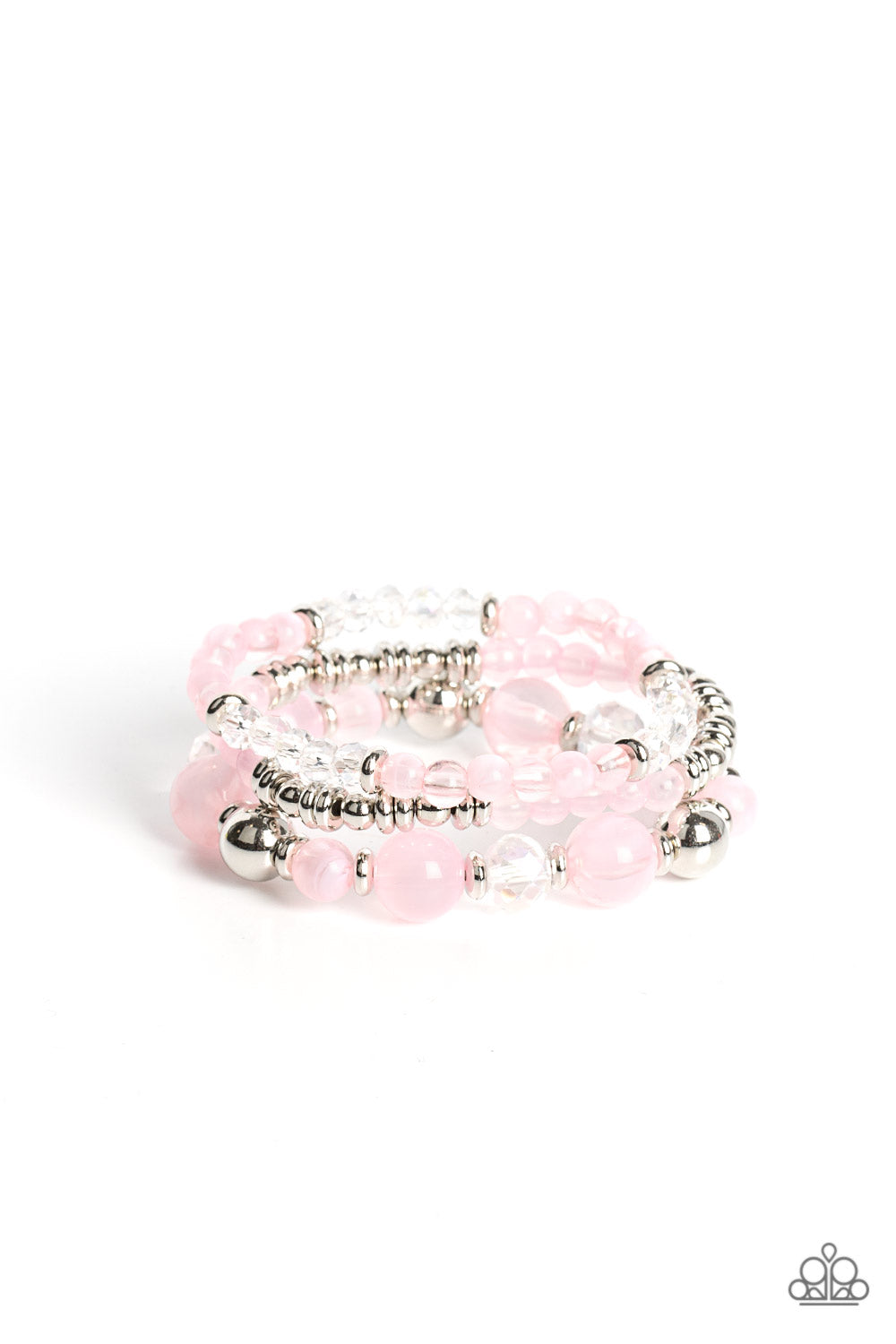 Shoreside Stroll - Pink Mismatched Beads, White Crystal-Like Beads, & Silver Accent Paparazzi Set of 3 Stretch Bracelets