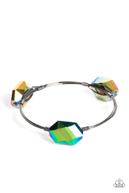 Galactic Getaway - Multi Oversized Faceted Oil Spill Gem Paparazzi Bangle Bracelet