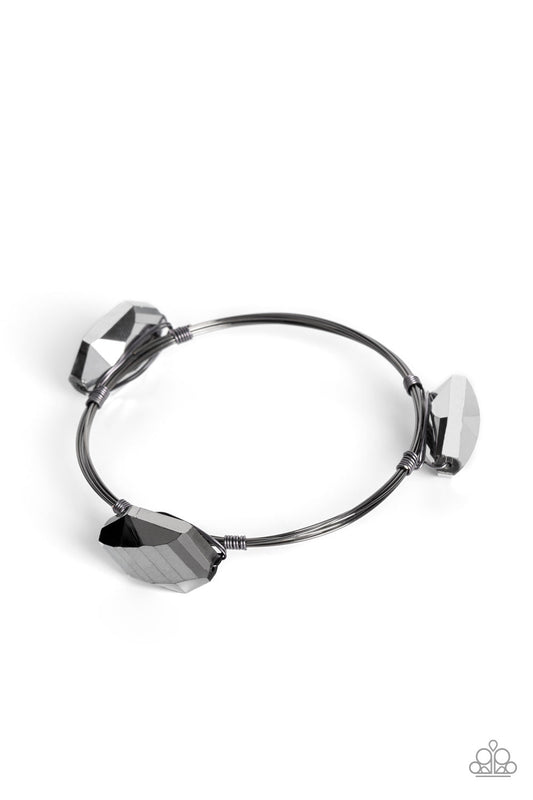 Galactic Getaway - Black/Hematite Gems & Gunmetal Wire Paparazzi Bangle Bracelet