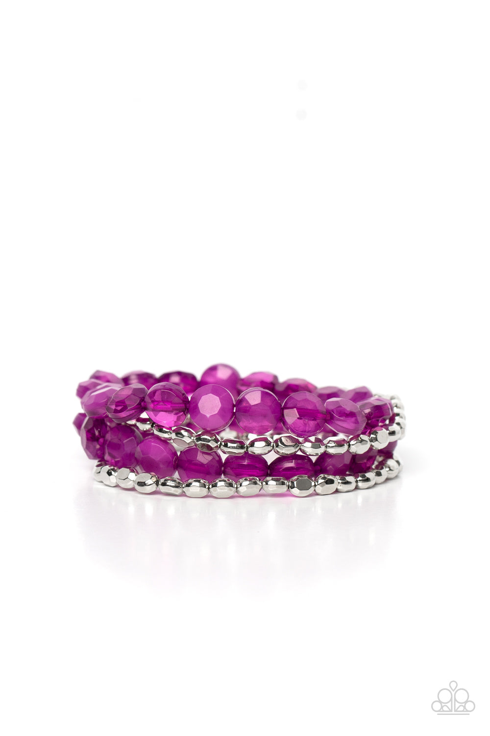 Seaside Siesta - Purple & Silver Faceted Beaded Set of 4 Paparazzi Stretch Bracelets