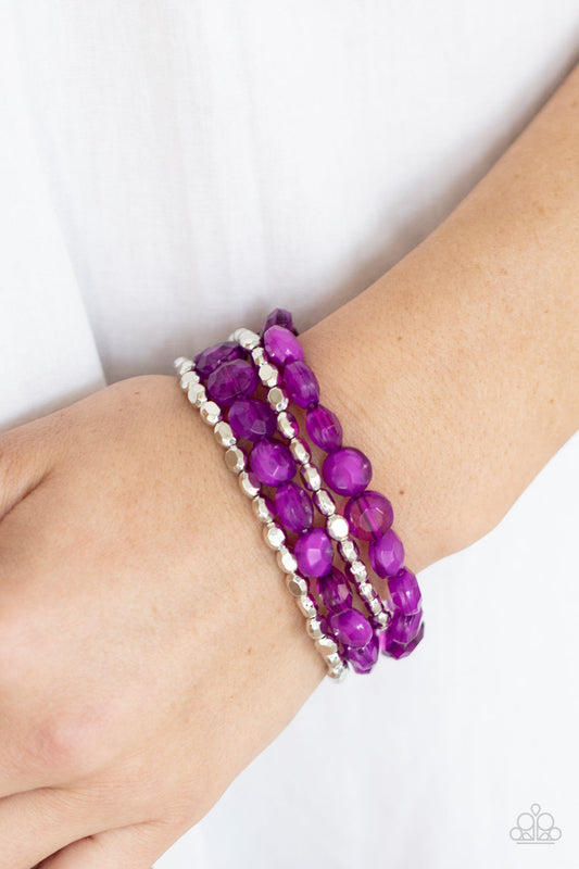 Seaside Siesta - Purple & Silver Faceted Beaded Set of 4 Paparazzi Stretch Bracelets