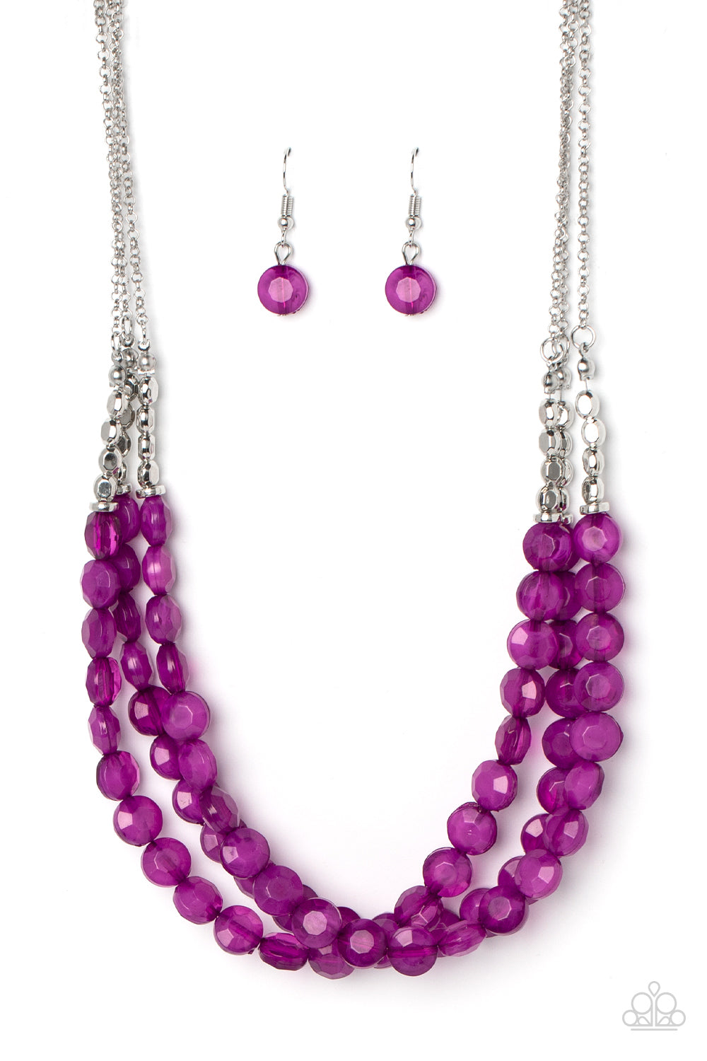 Pacific Picnic - Purple & Silver Faceted Beaded Paparazzi Necklace & matching earrings