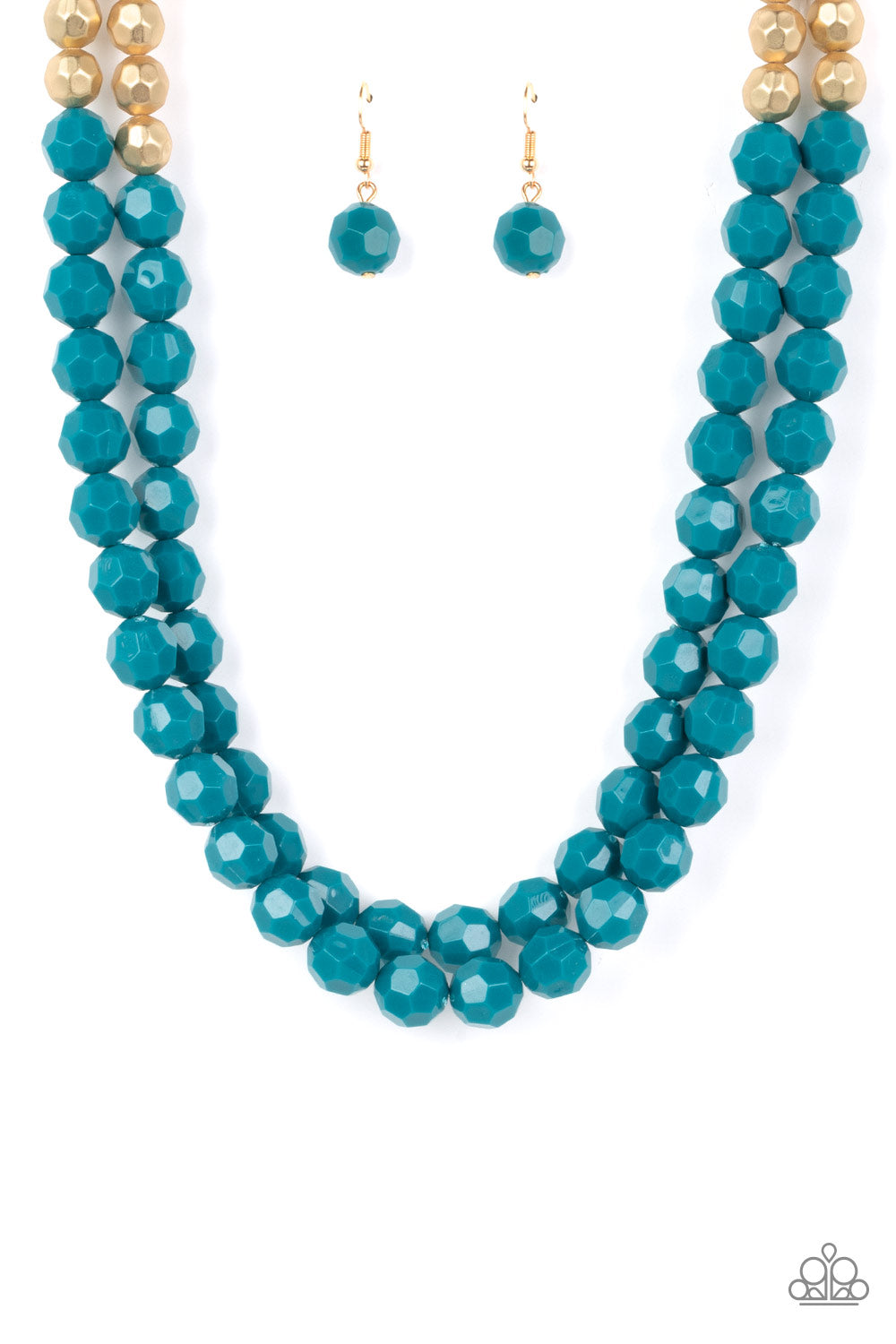 Greco Getaway - Blue & Gold Faceted Beaded Paparazzi Necklace & matching earrings
