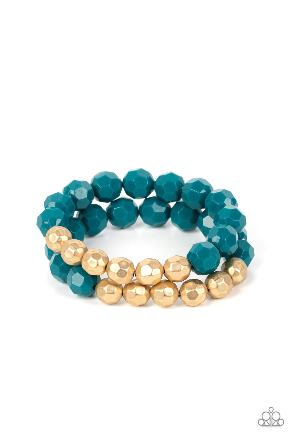 Grecian Glamour - Blue & Gold Faceted Beaded Paparazzi Stretch Bracelet