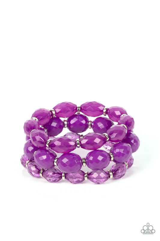 High Tide Hammock - Purple Bead Assortment & Silver Rings Set of 3 Paparazzi Stretch Bracelets