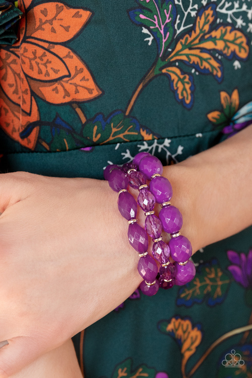 High Tide Hammock - Purple Bead Assortment & Silver Rings Set of 3 Paparazzi Stretch Bracelets