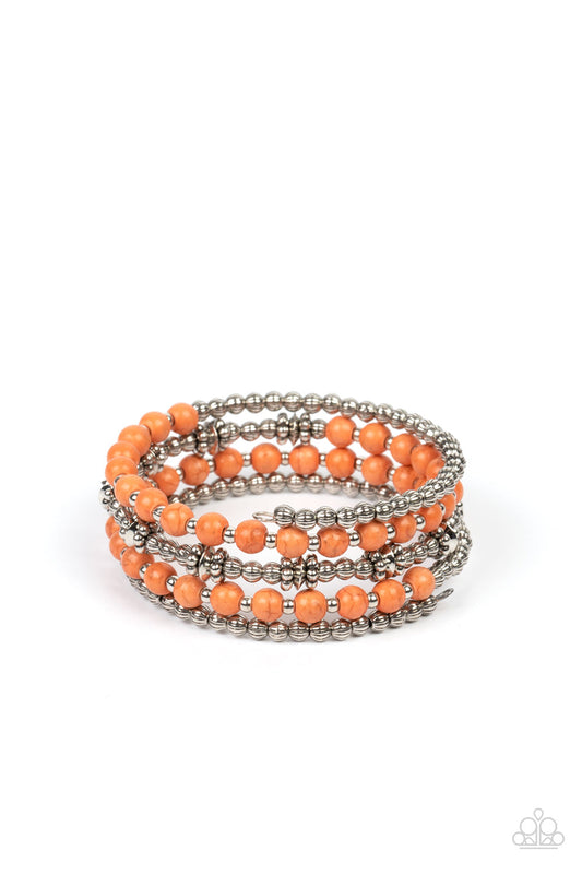 Road Trip Remix - Orange Stone Beads & Silver Accent Paparazzi Coil Bracelet