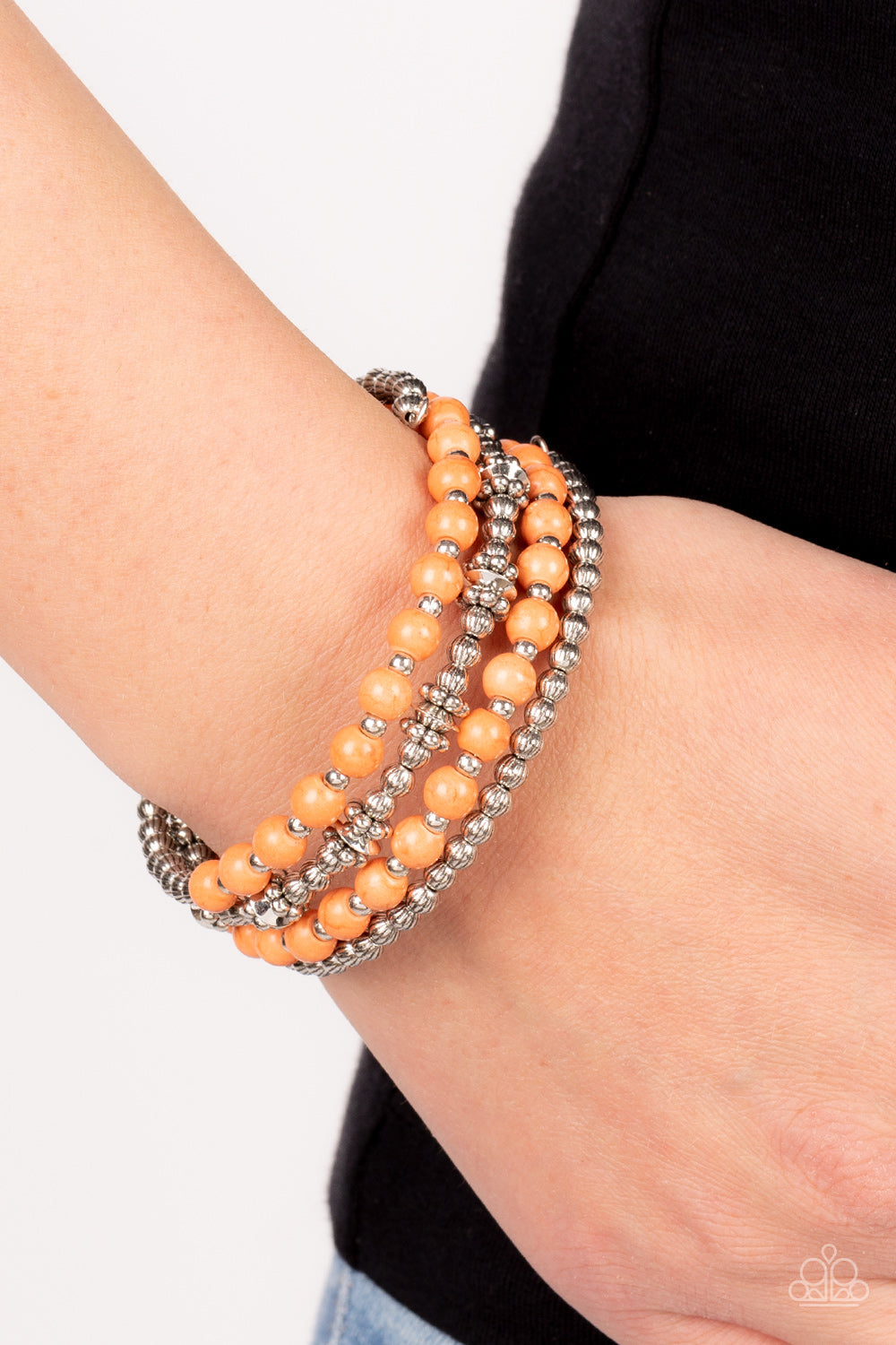 Road Trip Remix - Orange Stone Beads & Silver Accent Paparazzi Coil Bracelet