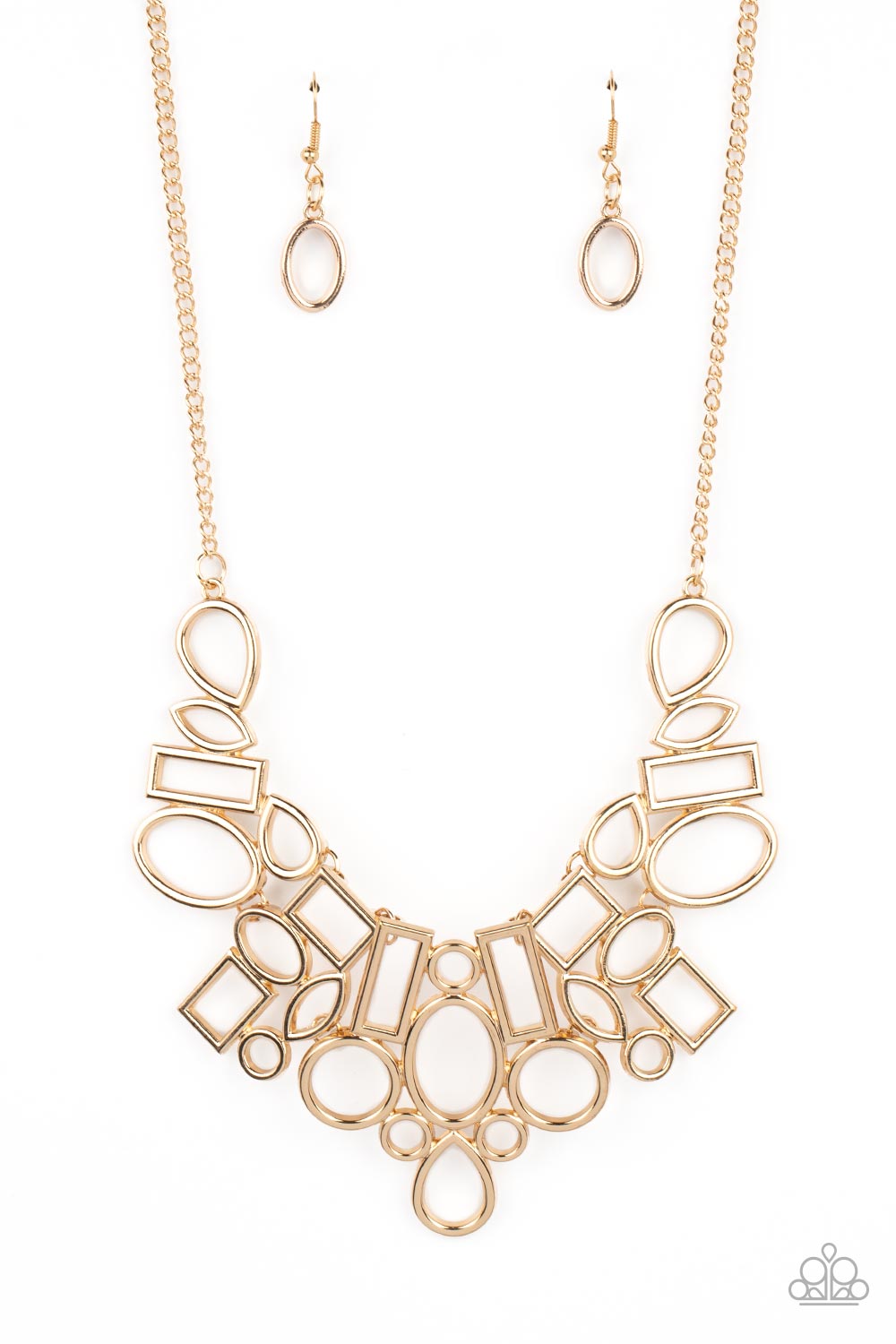 Geometric Grit - Gold Geometric Shape Paparazzi Necklace & matching earrings