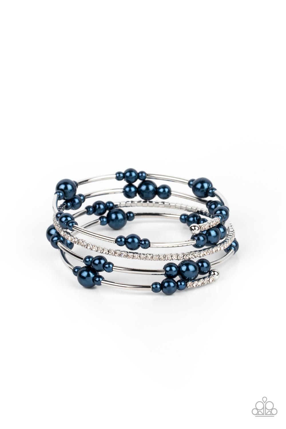 Marina Masterpiece - Blue Pearls, Silver Beads, & White Rhinestone Paparazzi Coil Bracelet