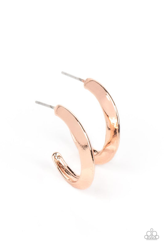 BEVEL Up - Rose Gold Beveled Dainty Paparazzi Hoop Earrings