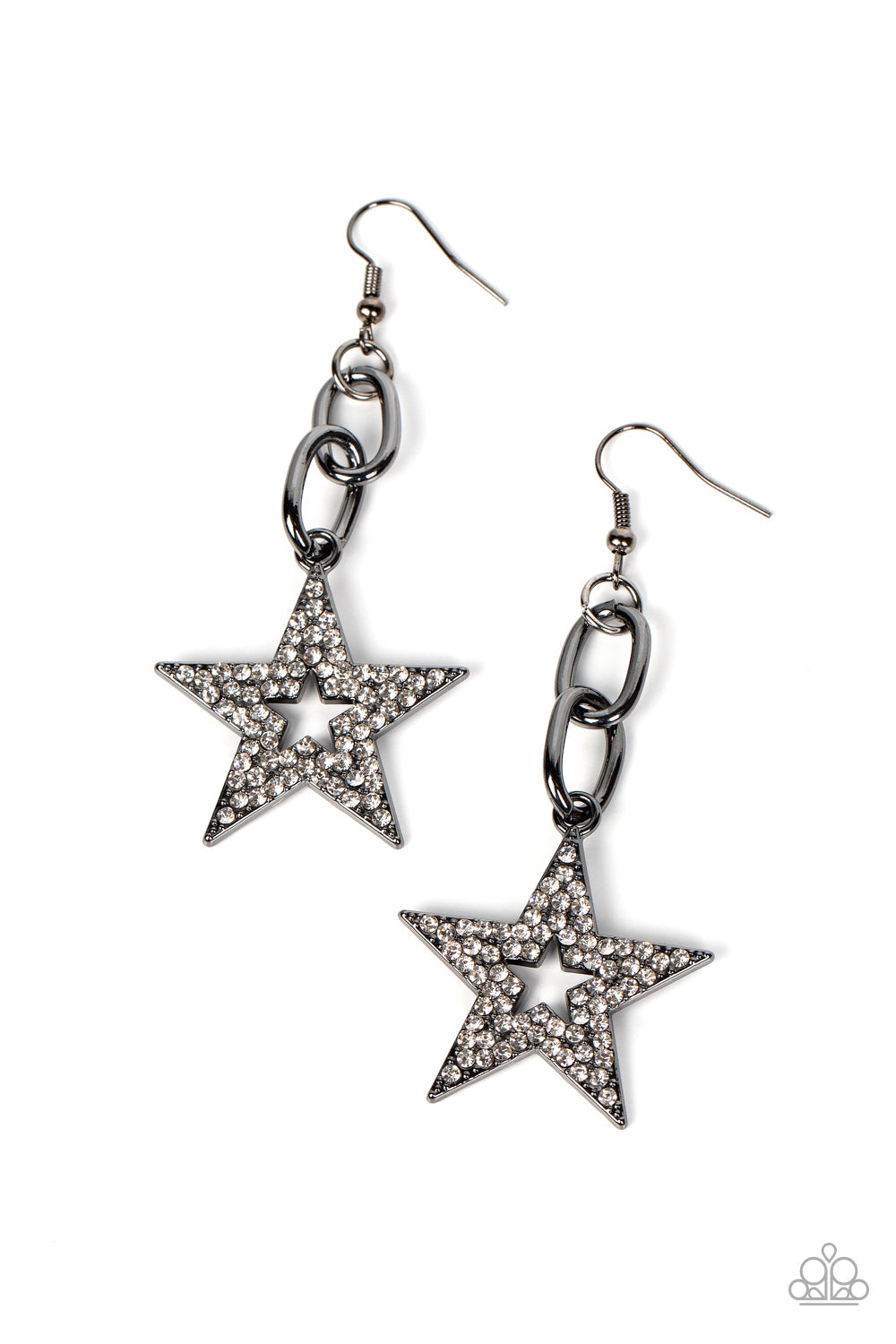 Cosmic Celebrity - Gunmetal Star/White Rhinestone Paparazzi Earrings