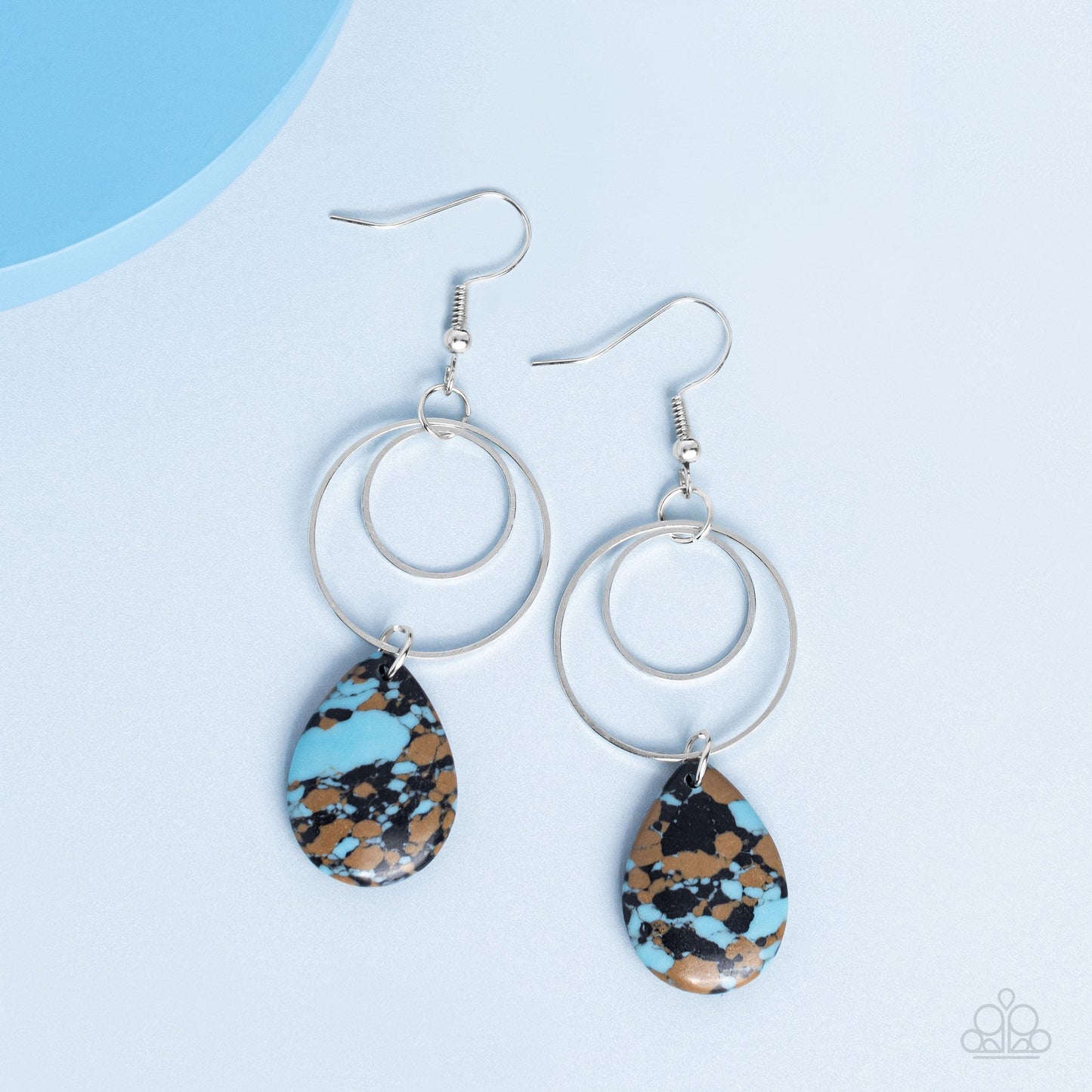 Terrazzo Tempo - Multi Stone Teardrop & Dainty Silver Loops Paparazzi Earrings