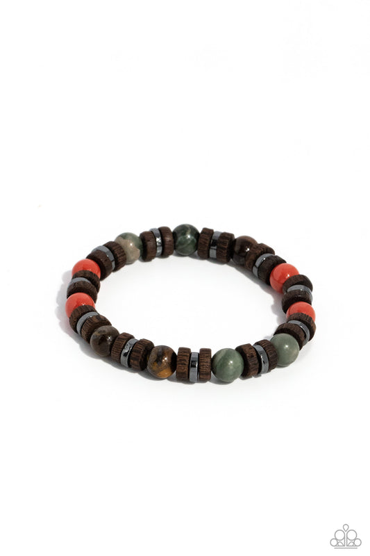 Earthy Empath - Multi Colored Stone Beads/Brown Wooden Discs/Gunmetal Accents Paparazzi Stretch Bracelet