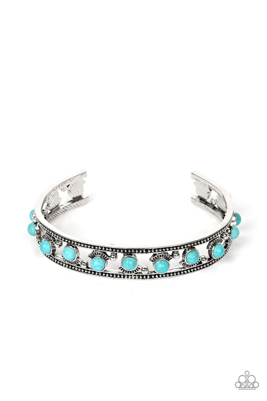 Badlands Bliss - Blue/Turquoise Stone Beaded Studded Silver Cuff Paparazzi Bracelet