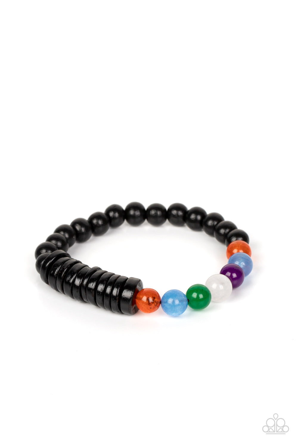 Tropical Kaleidoscope - Black Wooden & Rainbow-Colored Beaded Paparazzi Stretch Bracelet