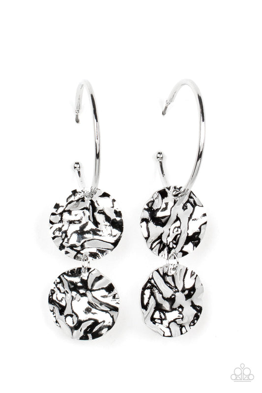 Sending Shock Waves - Silver Hammered Discs/Silver Hoop Paparazzi Earrings