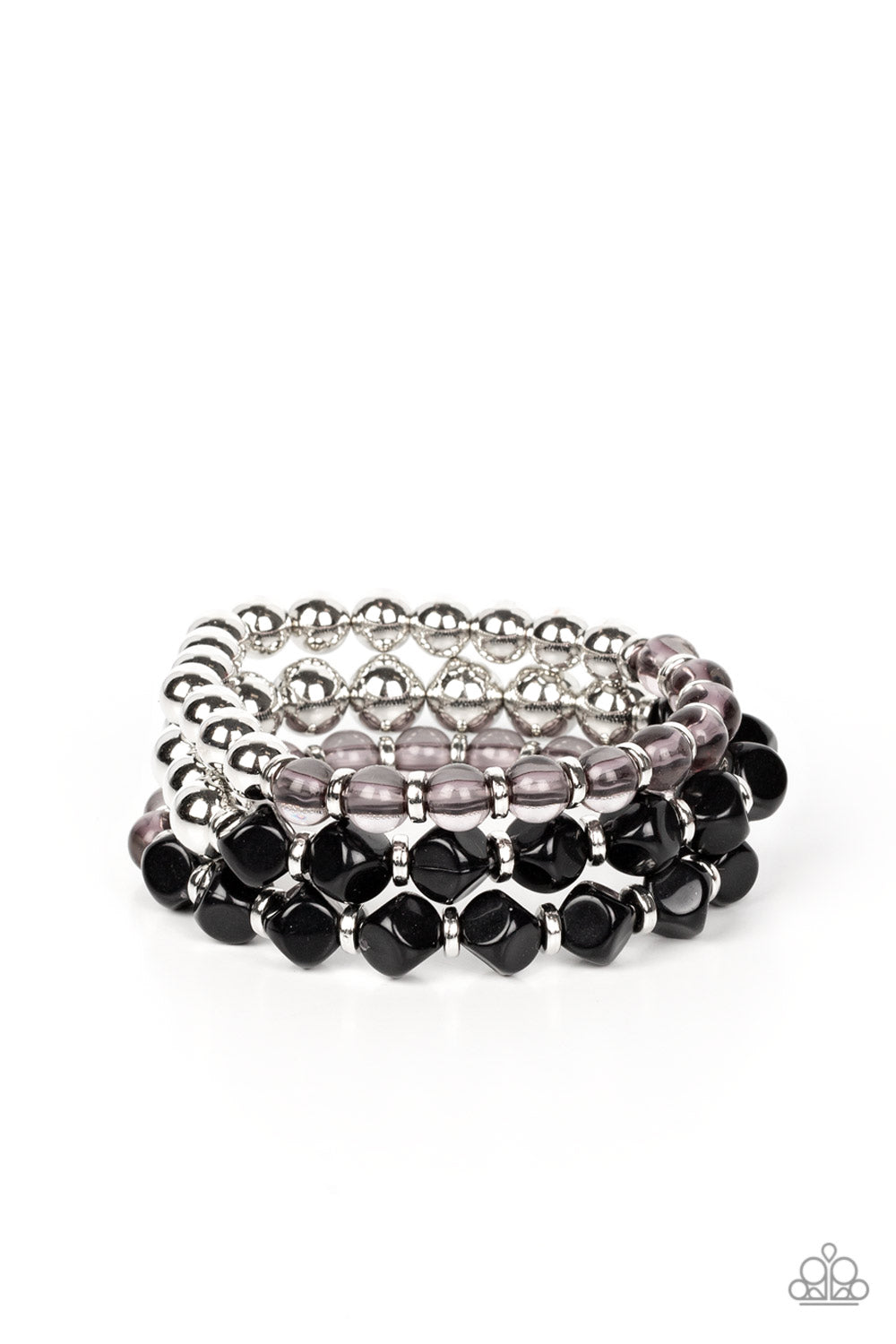 Summer Sabbatical - Black Beads,  Silver Beads, Silver Accents Set of 3 Paparazzi Bracelets