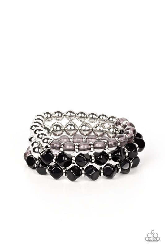 Summer Sabbatical - Black Beads,  Silver Beads, Silver Accents Set of 3 Paparazzi Bracelets