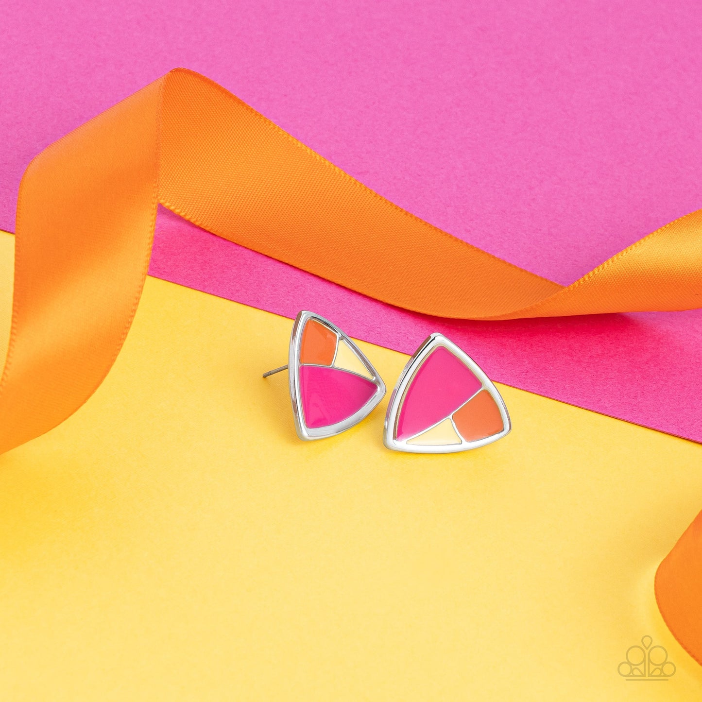 Kaleidoscopic Collision - Multi Pink, Orange, & Yellow Painted Accent Paparazzi Earrings