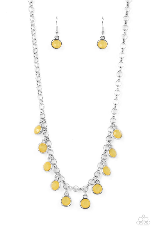 Moonbeam Magic - Yellow Crystal-Like Beaded Paparazzi Necklace & matching earrings