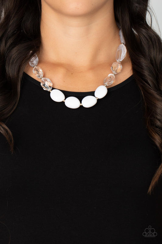 Private Paradise - White Icy, Crystal-Like, & Acrylic Beaded Paparazzi Necklace & matching earrings