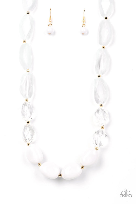 Private Paradise - White Icy, Crystal-Like, & Acrylic Beaded Paparazzi Necklace & matching earrings