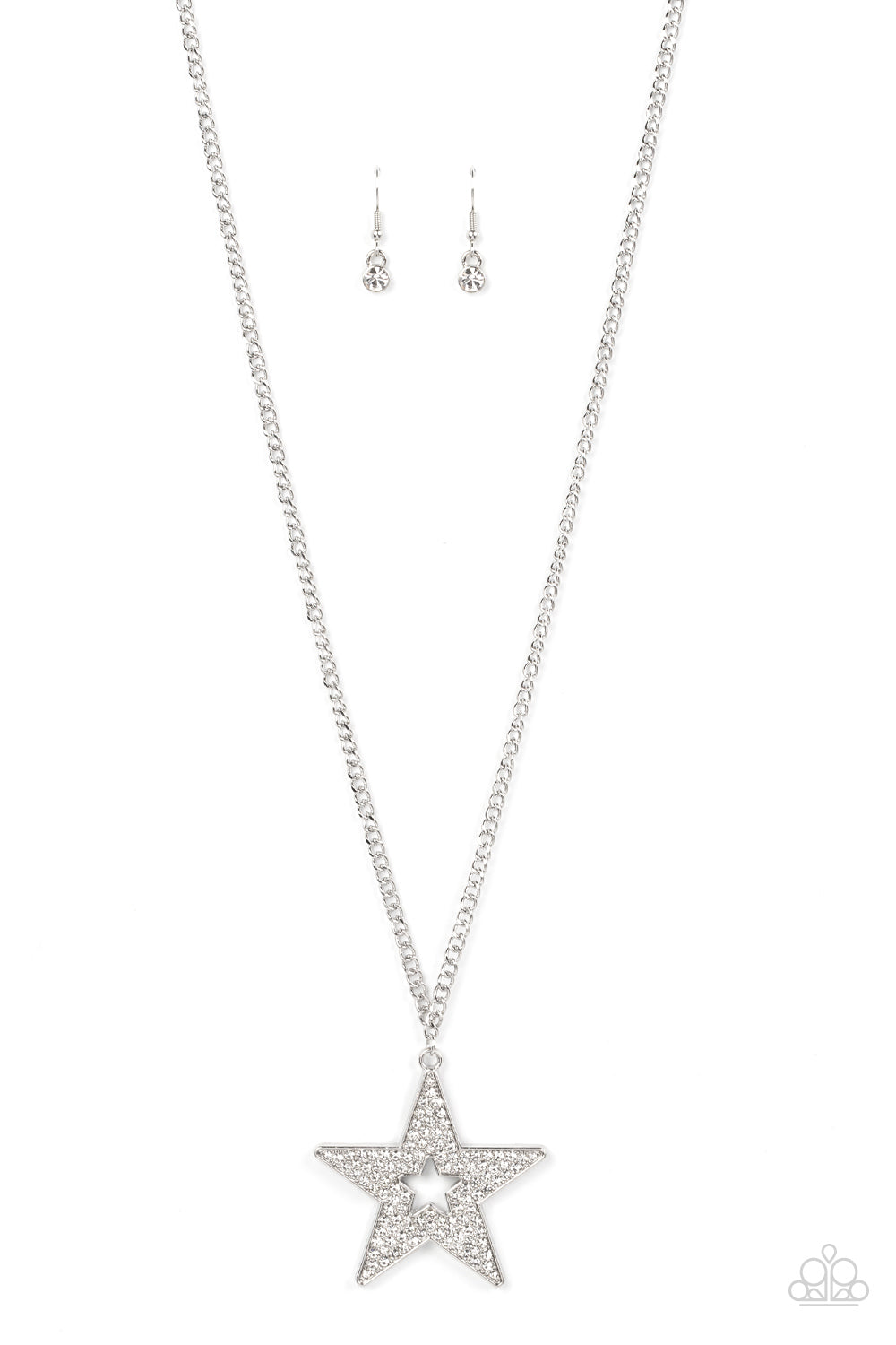 Superstar Stylist - White Rhinestone Encrusted Star Pendant Paparazzi Necklace & matching earrings