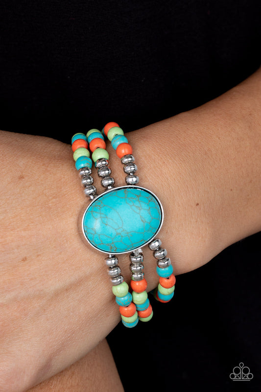 Stone Pools - Multi Turquoise, Green, & Orange Stone Paparazzi Stretch Bracelet