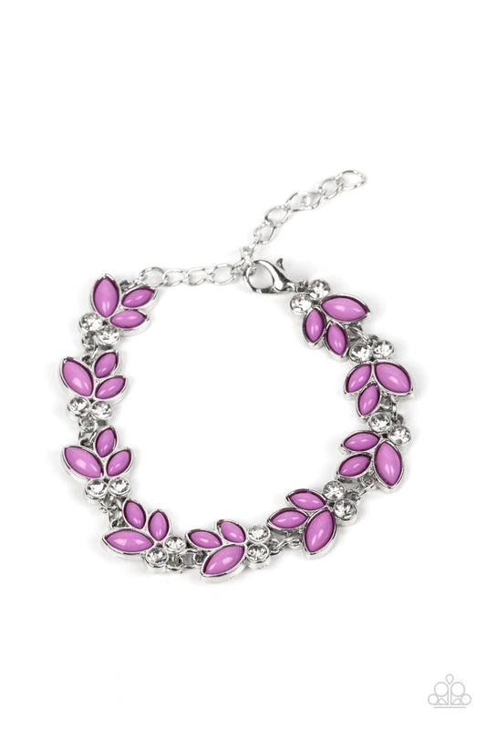 Vineyard Variety - Purple Beads & White Rhinestone Leaf Accent Paparazzi Adjustable Bracelet
