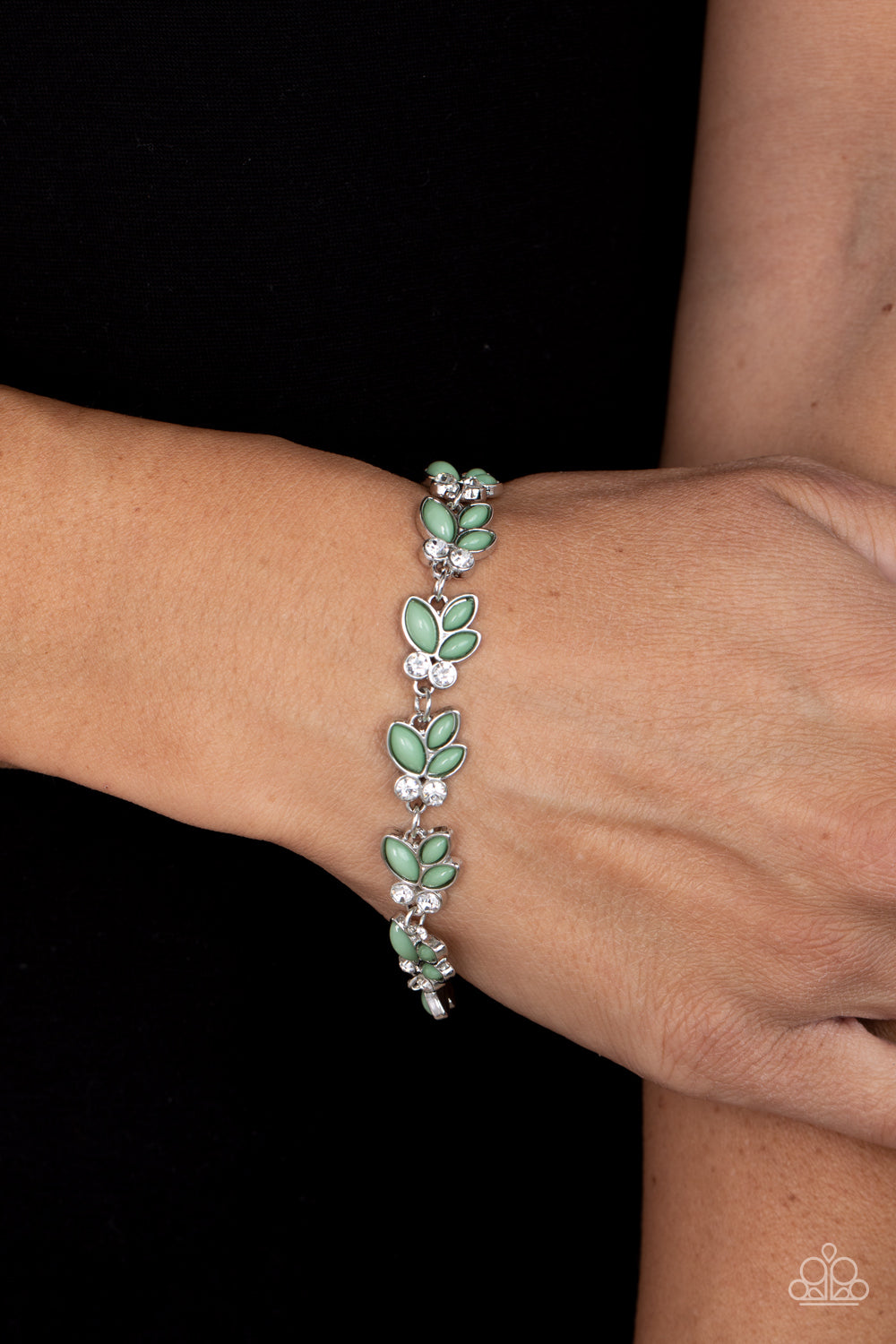 Vineyard Variety - Green Beaded Leafy Accent Paparazzi Adjustable Bracelet