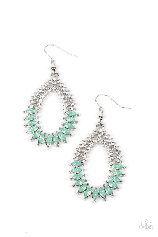 Lucid Luster - Green Marquise Cut Opaque Gems & White Rhinestone Paparazzi Earrings