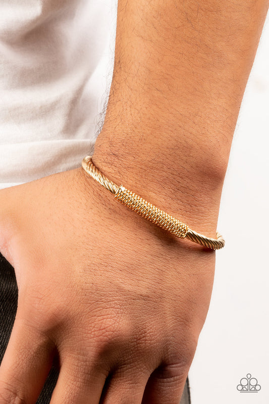 CABLE-Minded - Gold Twisted Wire Paparazzi Men's Cuff Bracelet