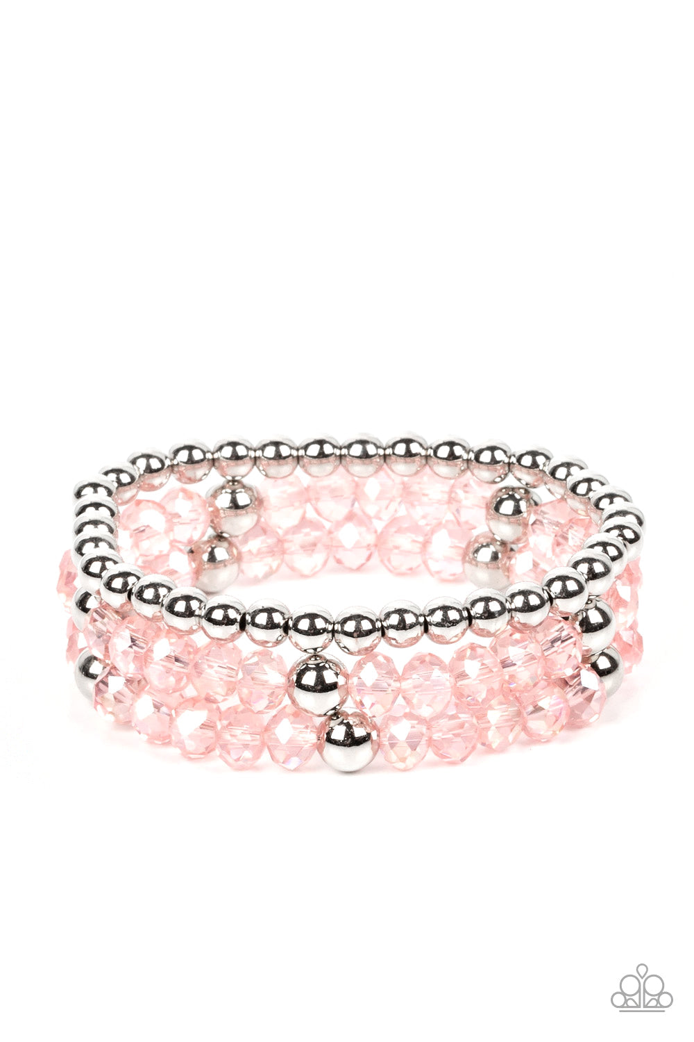 Prismatic Perceptions - Pink Crystal-Like & Silver Beaded Set of 3 Paparazzi Stretch Bracelets