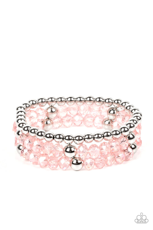 Prismatic Perceptions - Pink Crystal-Like & Silver Beaded Set of 3 Paparazzi Stretch Bracelets