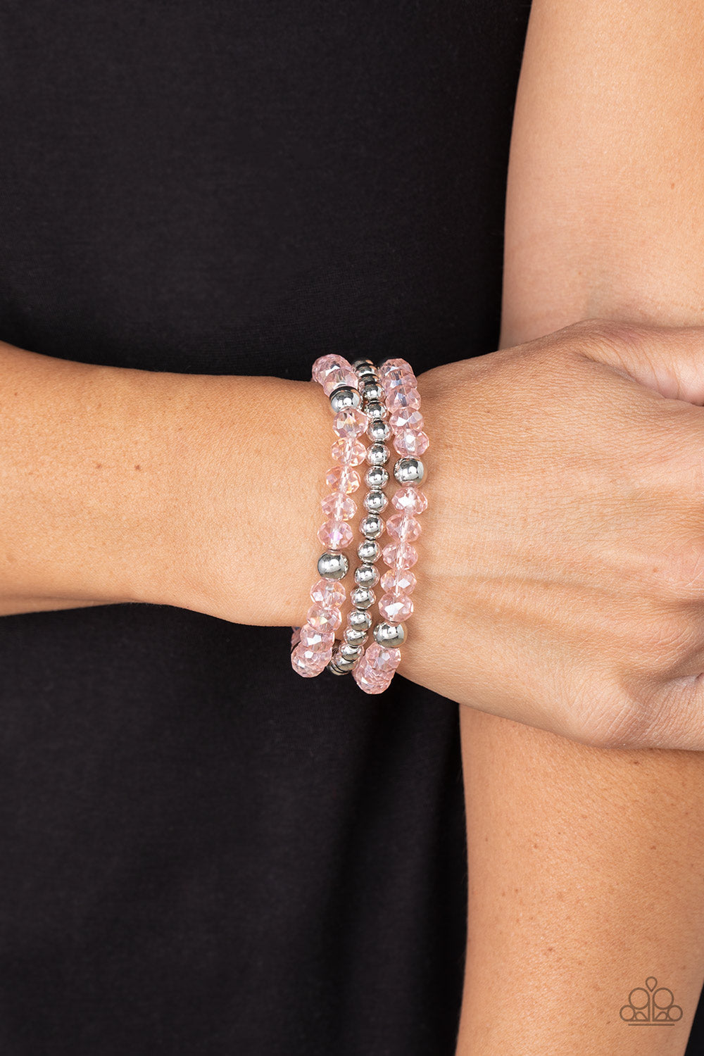 Prismatic Perceptions - Pink Crystal-Like & Silver Beaded Set of 3 Paparazzi Stretch Bracelets