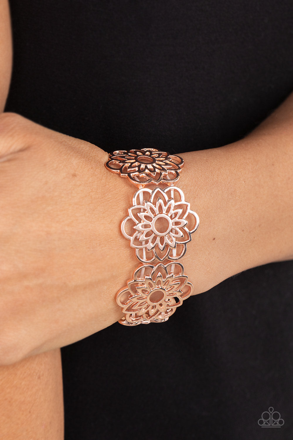 Baroque Bouquet - Rose Gold Airy Flower Bloom Paparazzi Stretch Bracelet