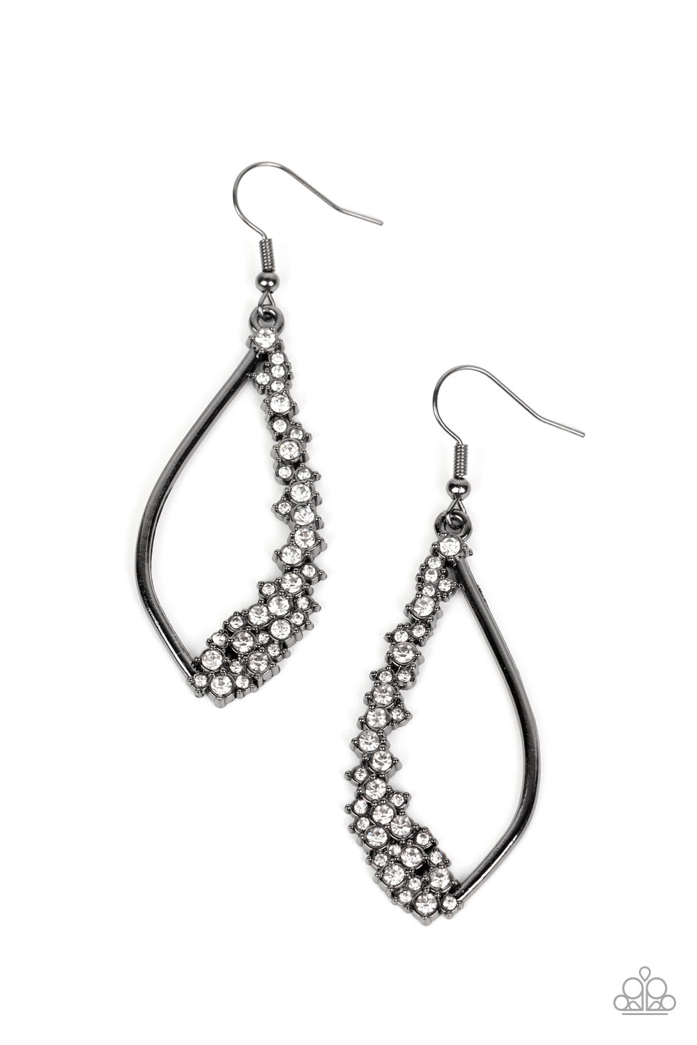 Sparkly Side Effects - Gunmetal Teardrop Frame/Dainty White Rhinestone Paparazzi Earrings