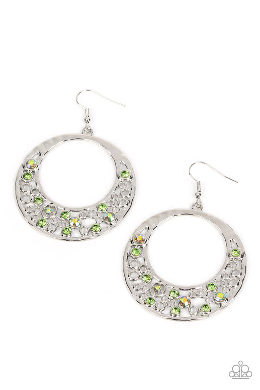 Enchanted Effervescence - Green & Iridescent Rhinestone Paparazzi Earrings