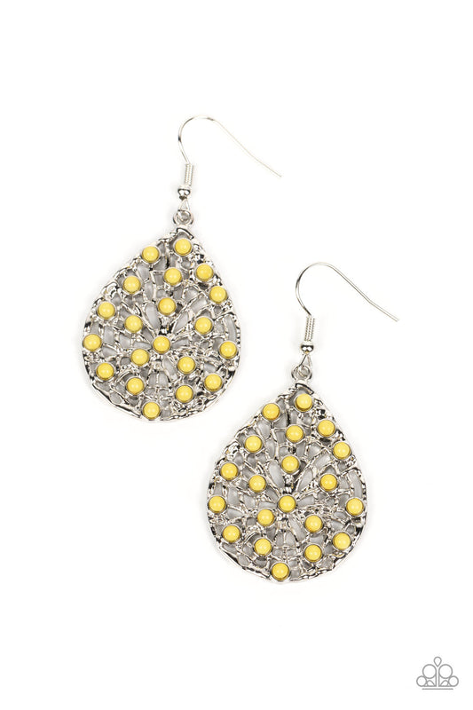 Botanical Berries - Yellow Dainty Beads & Silver Bar Paparazzi Earrings