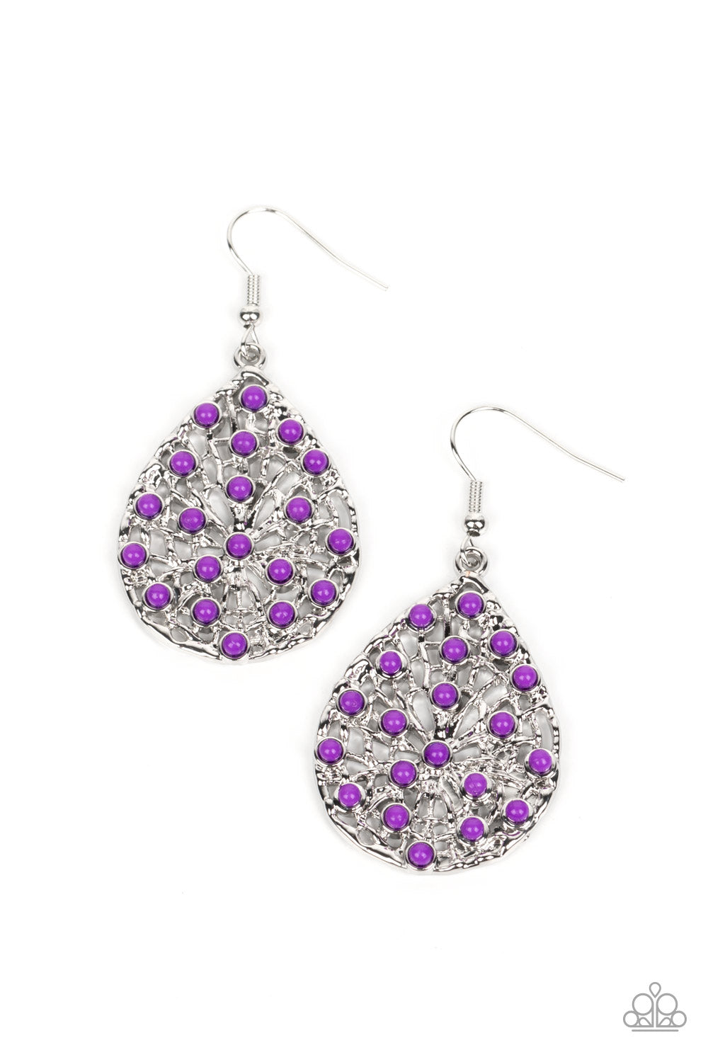 Botanical Berries - Purple Dainty Beads/Twisted Airy Silver Bar Paparazzi Teardrop Earrings