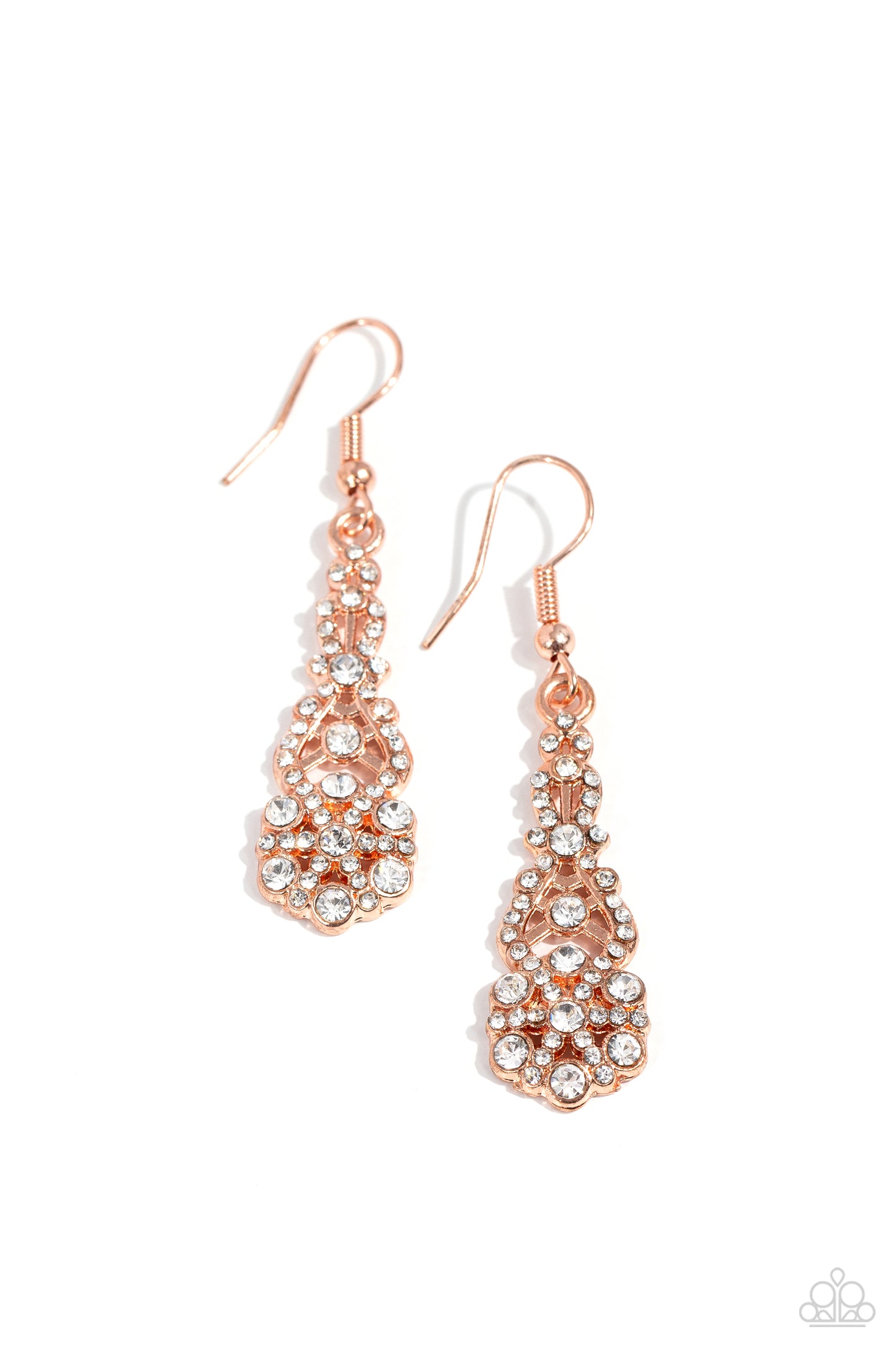 GLITZY on All Counts - Copper Ribbon/White Rhinestone Paparazzi Earrings