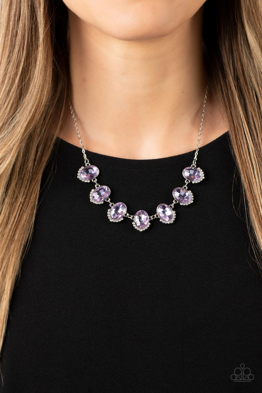 Unleash Your Sparkle - Purple Oversized Oval Gems/White Rhinestone Paparazzi Necklace & matching earrings