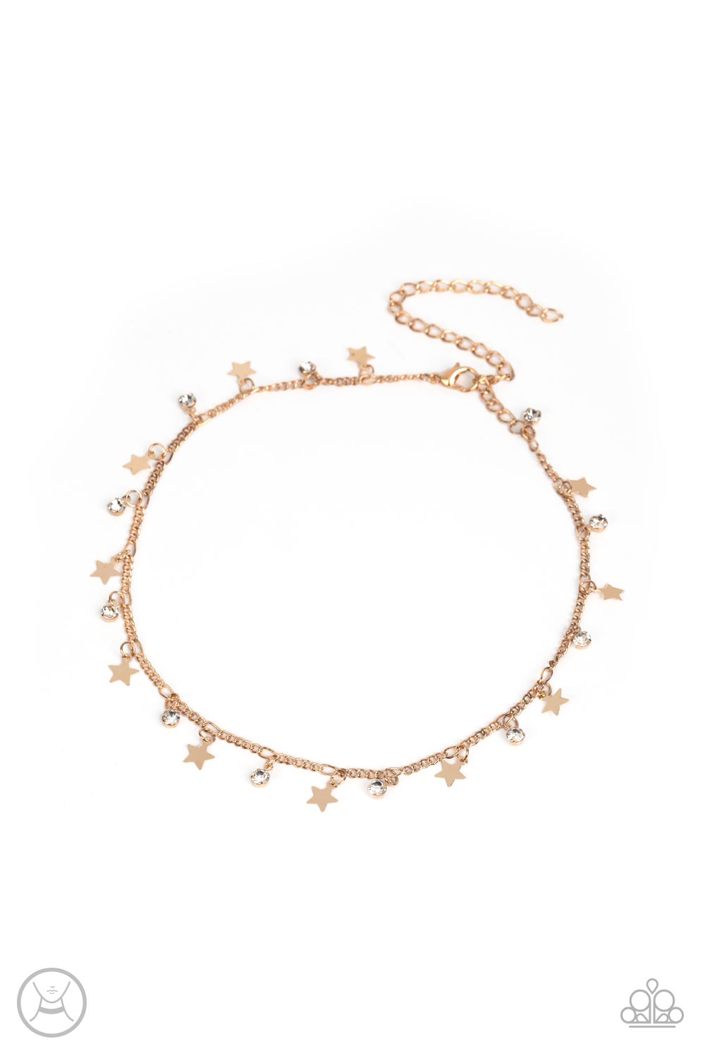 Little Lady Liberty - Gold Stars & White Rhinestone Paparazzi CHOKER Necklace & matching earrings