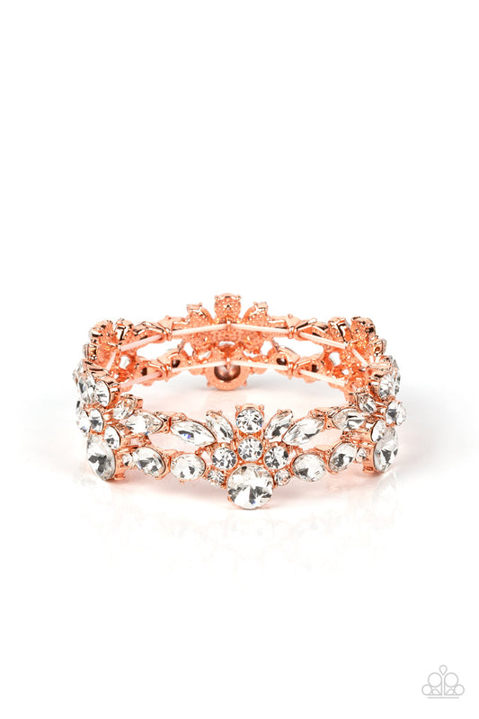 Beloved Bling - Copper Frames & Round/Marquise Cut Rhinestone Paparazzi Stretch Bracelet